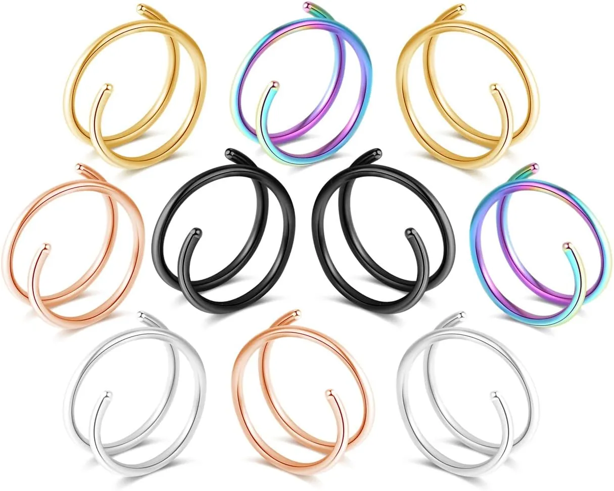 1-15PCS Double Hoop Nose Ring for Single Piercing 18G 20G 22G Spiral Nose Rings Hoops 18 20 22 Gauge Surgical Steel Twist Nose Piercing Jewelry Nostril for Women Girls Men Hypoallergenic Pack Easy Bendable 6mm 8mm 10mm