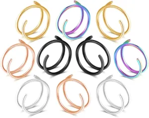 1-15PCS Double Hoop Nose Ring for Single Piercing 18G 20G 22G Spiral Nose Rings Hoops 18 20 22 Gauge Surgical Steel Twist Nose Piercing Jewelry Nostril for Women Girls Men Hypoallergenic Pack Easy Bendable 6mm 8mm 10mm