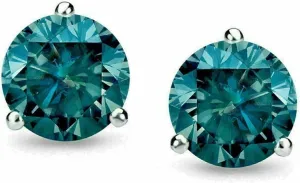 1 Ct Round Cut Blue Diamond Stud Earrings 14K White Gold Finish