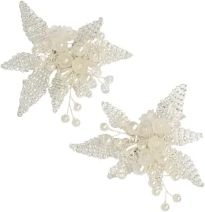 1 Pair Pearl Shoe Clips Rhinestone Crystal Bridal Shoe Buckles Decorative Flower Shoe Charms DIY Floral Shoe Decoration for Wedding Party Shoes Accessories