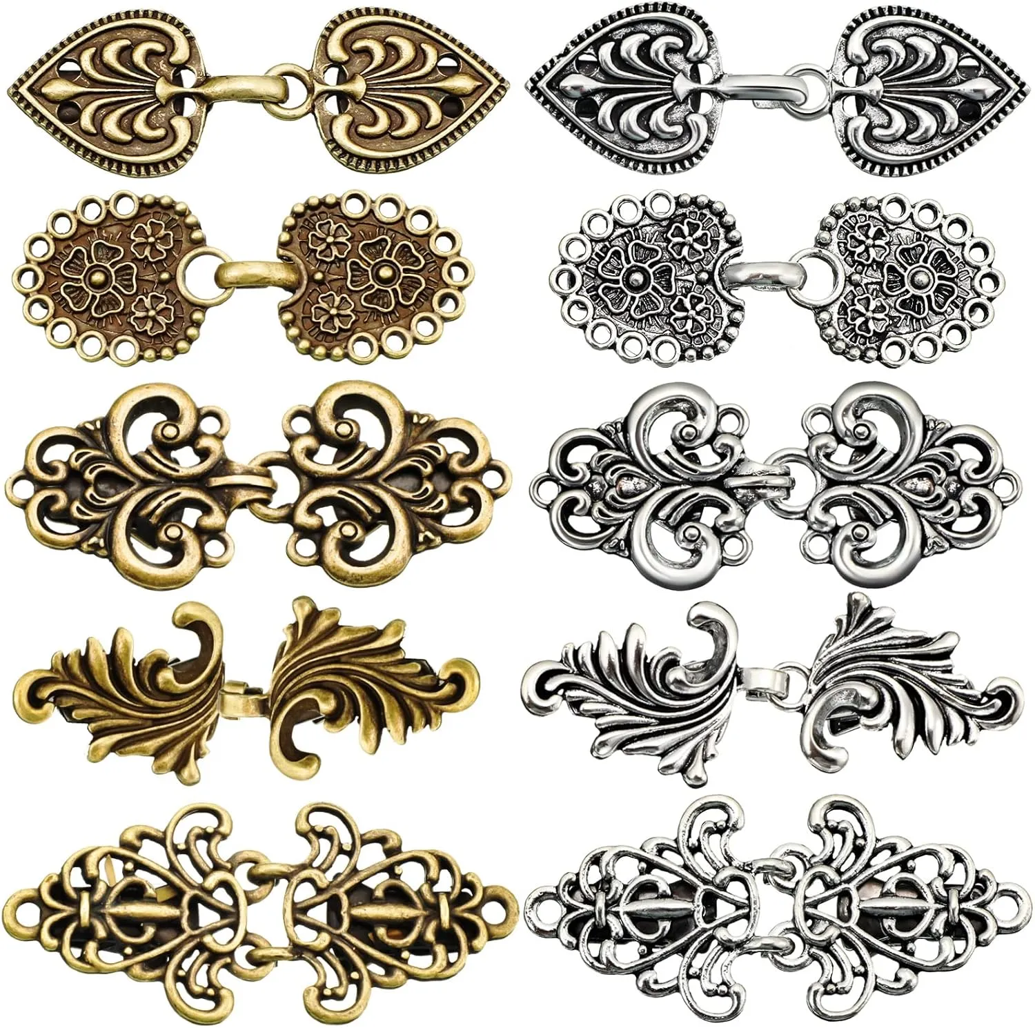 10 Pieces Vintage Sweater Clip Cape Cloak Clips Retro Cardigan Clasp Shawl Collar Clasp Dress Shirt Brooch for Women Antique Swirl Collar Alloy