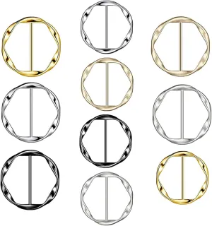 10PCS Silk Scarf Ring Clip T-shirt Tie Clips for Women Fashion Metal Ring Scarves Clasp Waist Buckle for Shirts Clothing Gold & Silver Zinc Alloy Clothing Ring Wrap Holder