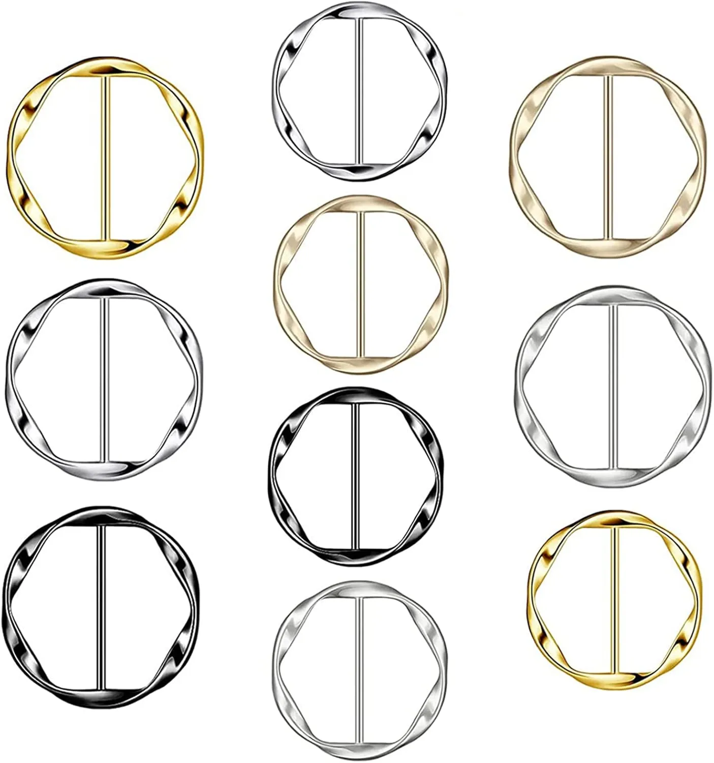 10PCS Silk Scarf Ring Clip T-shirt Tie Clips for Women Fashion Metal Ring Scarves Clasp Waist Buckle for Shirts Clothing Gold & Silver Zinc Alloy Clothing Ring Wrap Holder