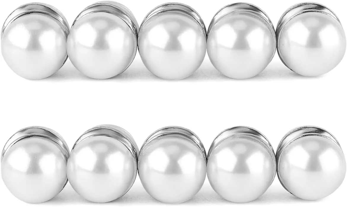 10pcs Veil Weights, Strong Hijab Magnets Pearl Pins Magnetic Hijab Pins for Clothes Scarves Niqab Pearl Veil Beautiful Wedding Double Sided Hijab Magnets for Women Girls (Silver)