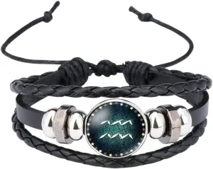 12 Zodiac Sign Glow In The Dark Bracelet & Bangle For Women Men Glass Constellations Charm Leather Rope Chains Fashion Jewelry