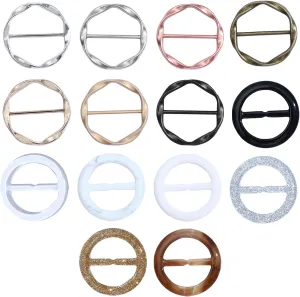 14 Pieces T-shirt Tie Clips Silk Scarf Ring Clips Shirt Waist Cincher Clip Fashion Round Circle Clip Buckle for Women Silk Scarf T-Shirt 