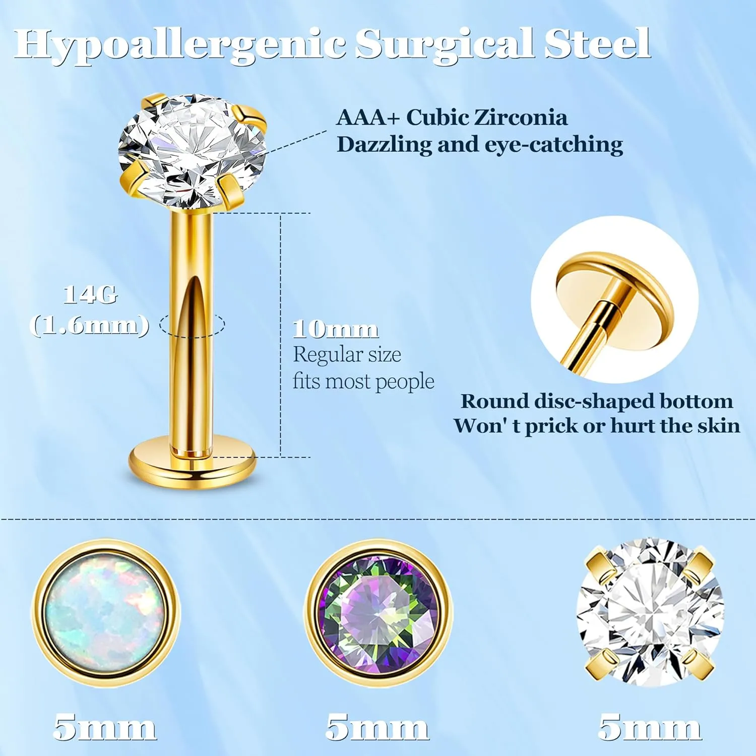 14G 3Pcs Surgical Steel Threadless Belly Button Ring for Women CZ Flatback Floating Belly Ring Petite Navel Ring Tiny Curved Barbell Push in Belly Piercing
