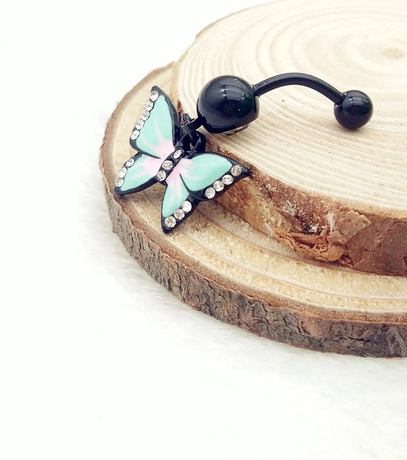 14G Belly Button Rings, Belly Button Rings Dangle Stainless Steel Belly Button Rings Hollow Butterfly Cubic Zirconia Belly Button Jewelry