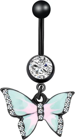14G Belly Button Rings, Belly Button Rings Dangle Stainless Steel Belly Button Rings Hollow Butterfly Cubic Zirconia Belly Button Jewelry