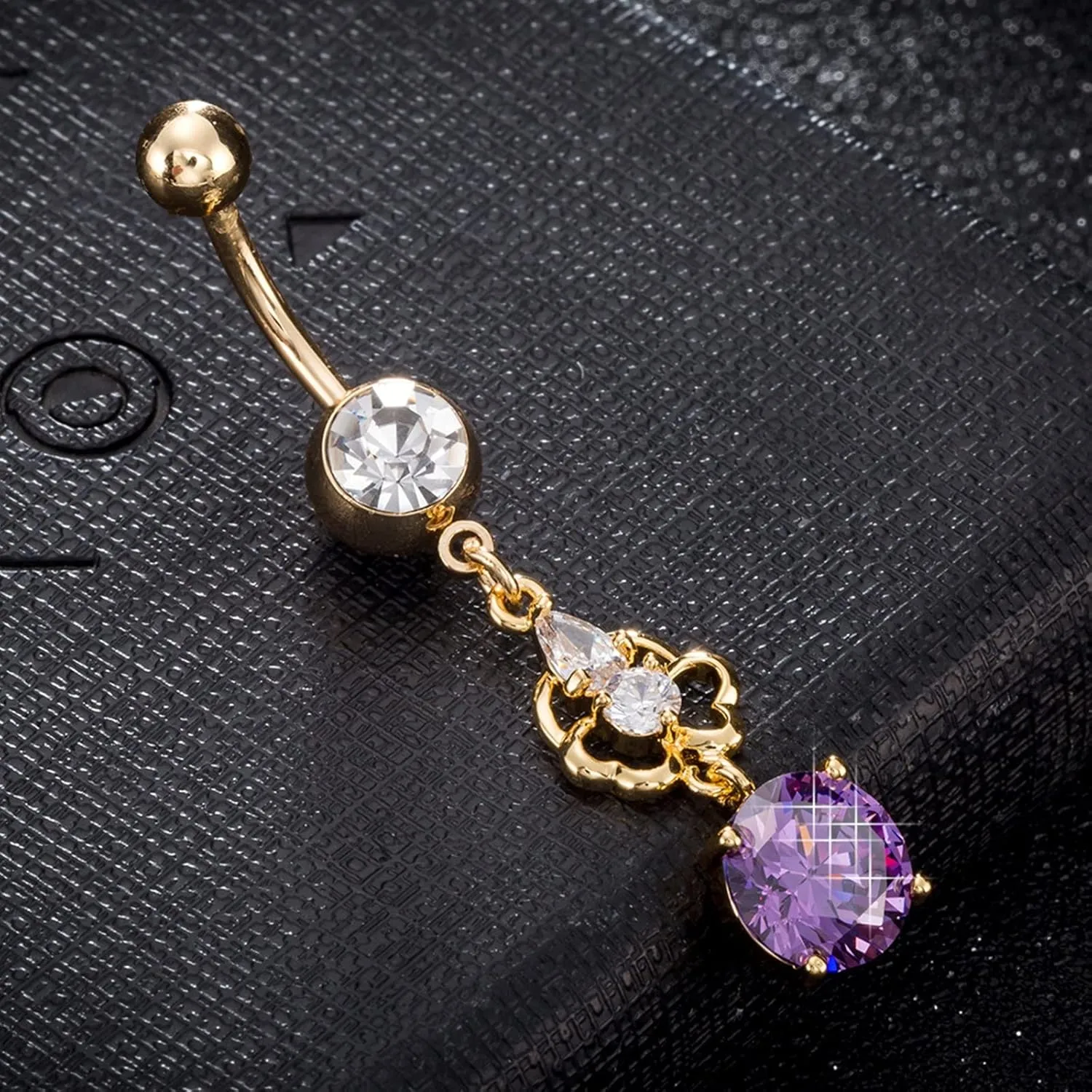 14G Belly Button Rings, Belly Rings for Women Belly Rings Surgical Steel Dangling Flower with Cubic Zirconia White/Red/Green/Purple Belly Button Jewelry