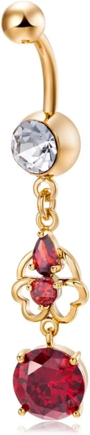 14G Belly Button Rings, Belly Rings for Women Belly Rings Surgical Steel Dangling Flower with Cubic Zirconia White/Red/Green/Purple Belly Button Jewelry