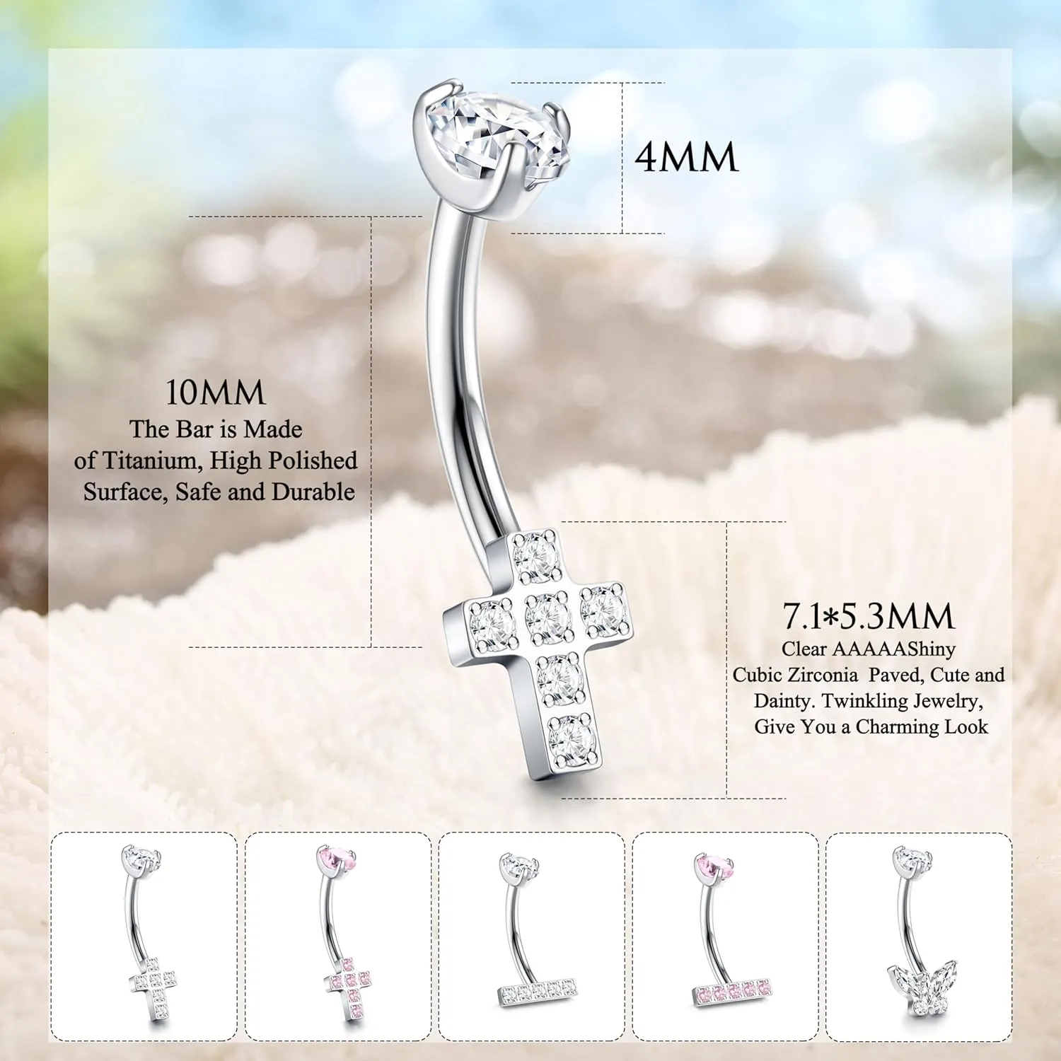 14G Titanium Belly Button Ring for Women 10mm Belly Button Piercing Butterfly CZ Belly Button Rings Pink Titanium Belly Ring