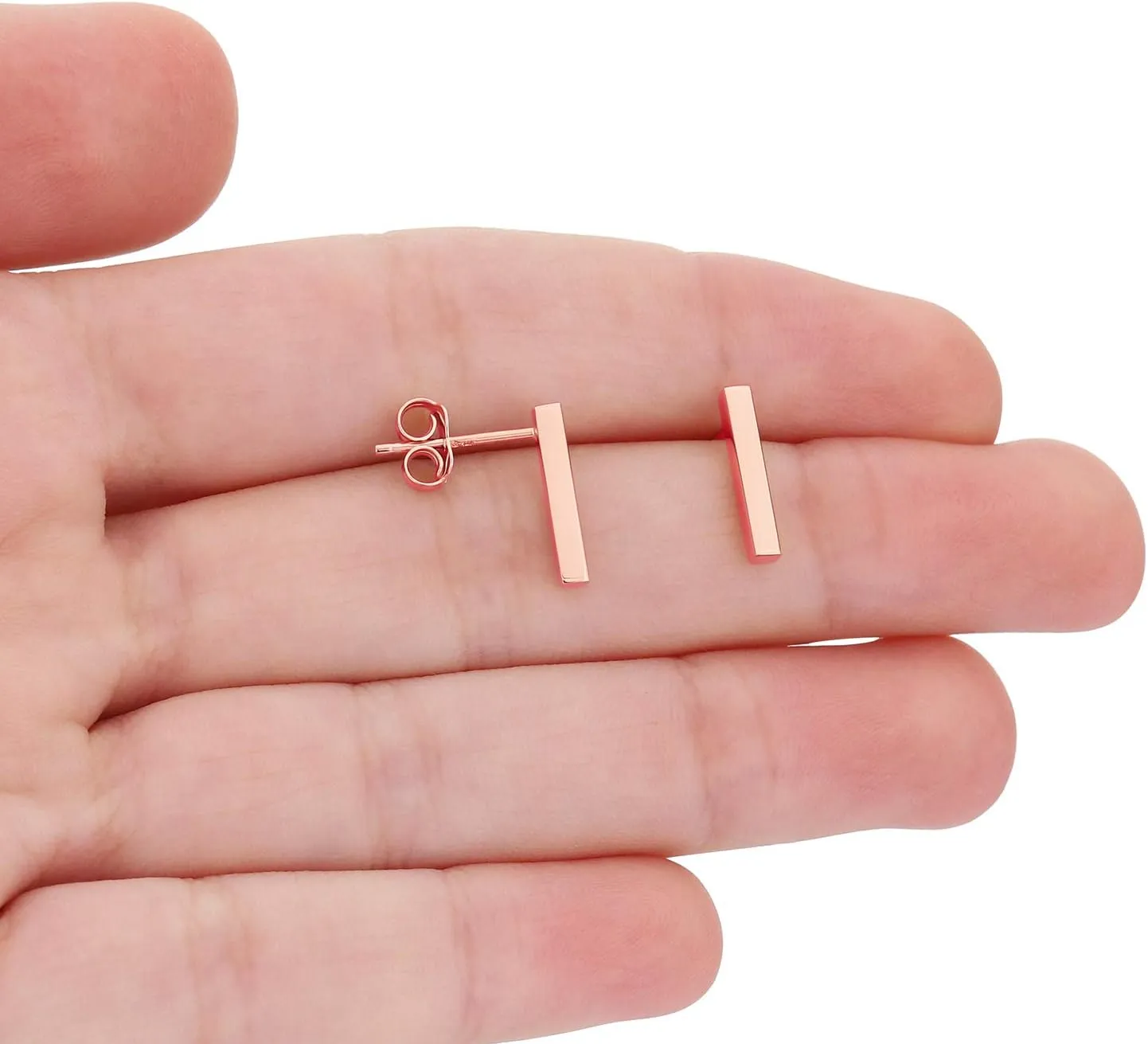 14k Gold Bar Earrings Polished Stud 12.5mm Line Stick Minimalist Earrings