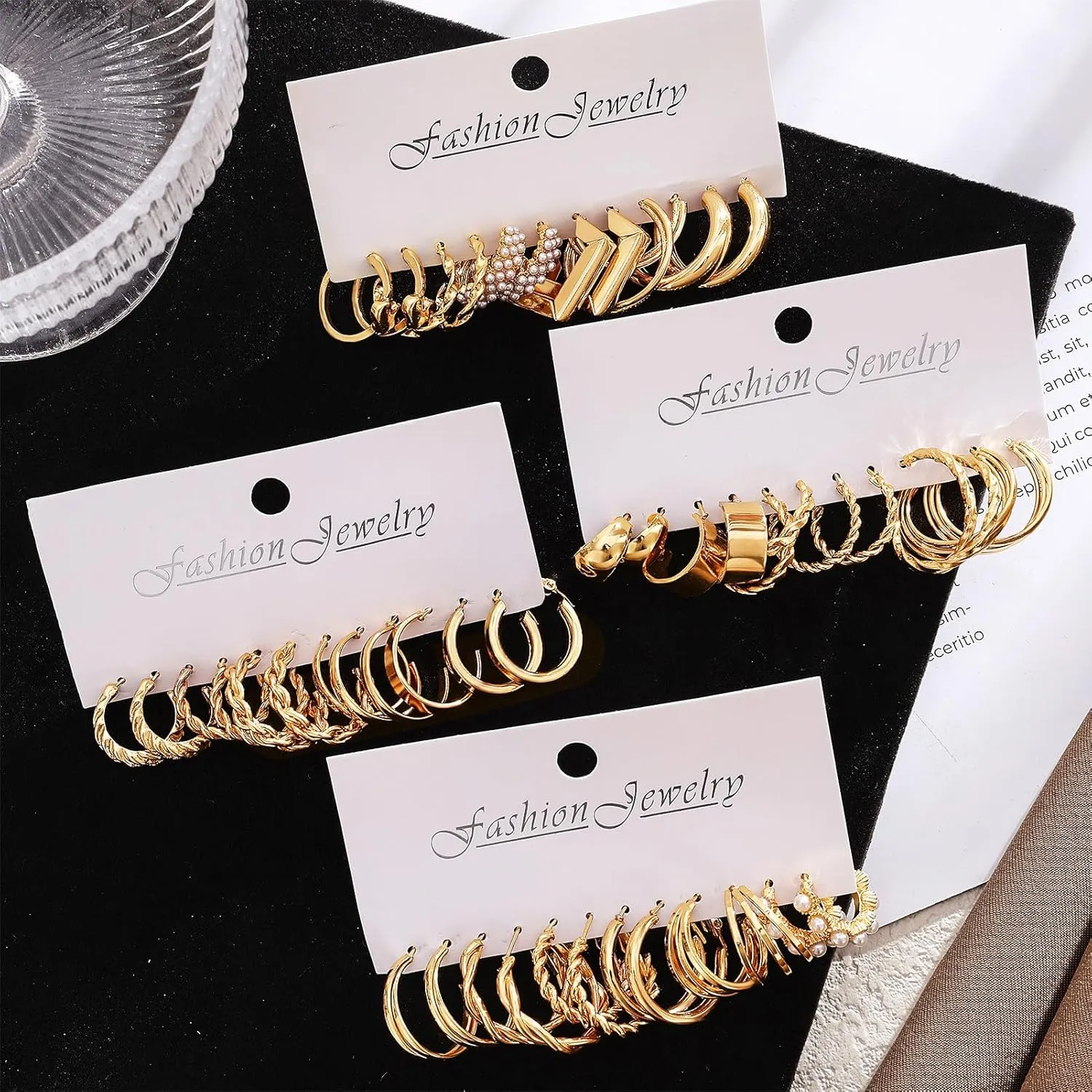 16-24 Pairs Gold Silver Black Earring Set for Women, Chunky Earring Multipack Punk Trendy Big Small Stud Hoop Earring Lightweight Twisted Pearl Ear Pack For Daily Birthday Party Gift