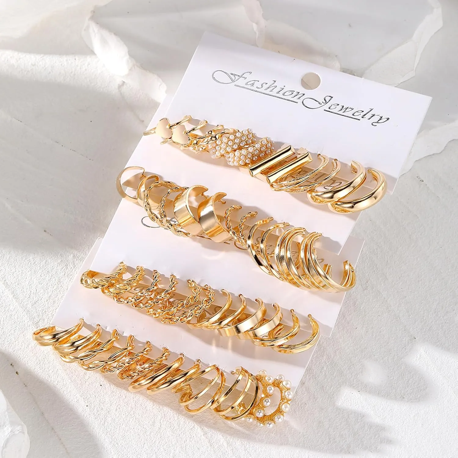 16-24 Pairs Gold Silver Black Earring Set for Women, Chunky Earring Multipack Punk Trendy Big Small Stud Hoop Earring Lightweight Twisted Pearl Ear Pack For Daily Birthday Party Gift