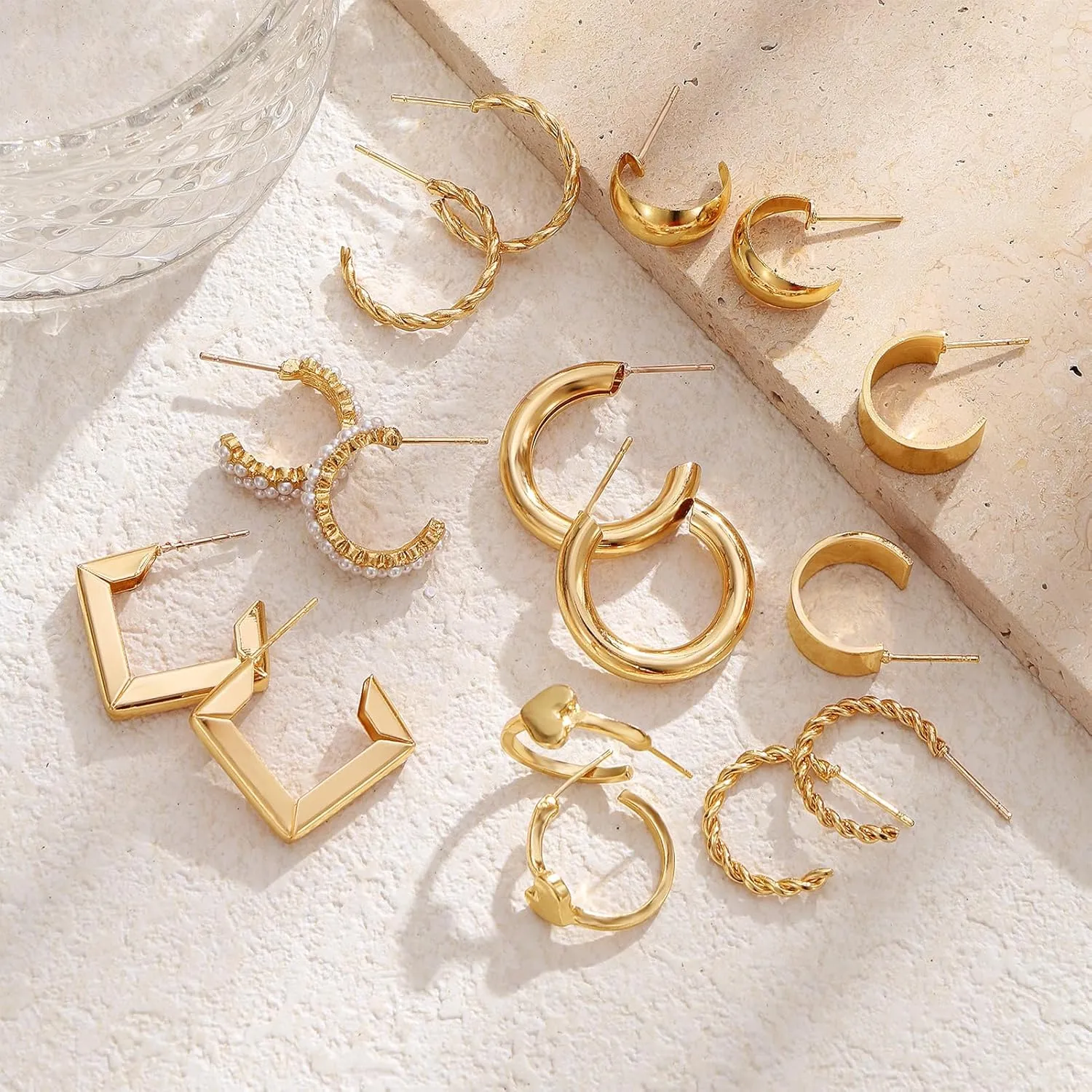 16-24 Pairs Gold Silver Black Earring Set for Women, Chunky Earring Multipack Punk Trendy Big Small Stud Hoop Earring Lightweight Twisted Pearl Ear Pack For Daily Birthday Party Gift