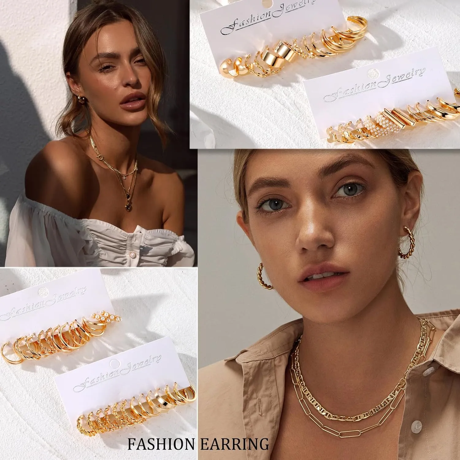16-24 Pairs Gold Silver Black Earring Set for Women, Chunky Earring Multipack Punk Trendy Big Small Stud Hoop Earring Lightweight Twisted Pearl Ear Pack For Daily Birthday Party Gift
