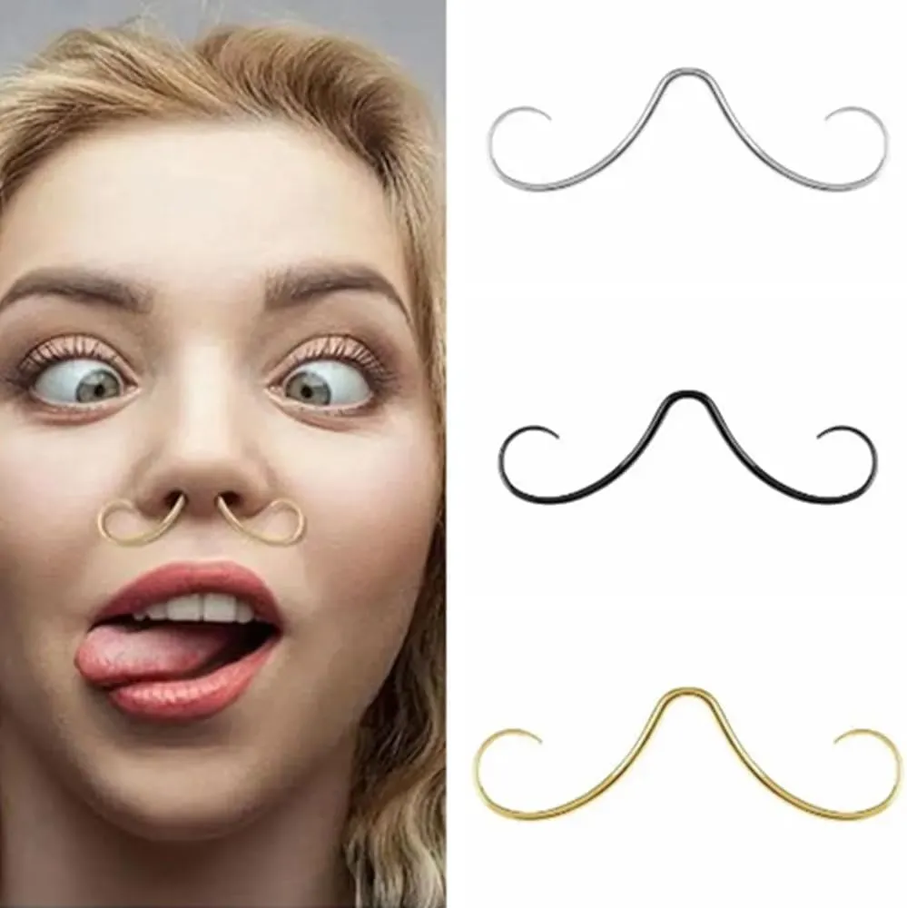 16G 1.2mm Mustache Nose Septum Jewelry Cool Septum Ring 316 Surgical Steel PVD Plated Mustache Septum Piercing Jewelry