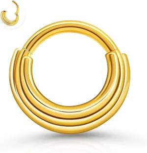 16g 18g Surgical Steel Cartilage Hoops with Chains Designs 6mm 8mm 10mm 12mm Triple Stacked Thick Hinged Nose Ring Hoop Segment Ring Clicker Septum Ring Daith Helix Conch Rook Piercing Jewelry Gold Silver