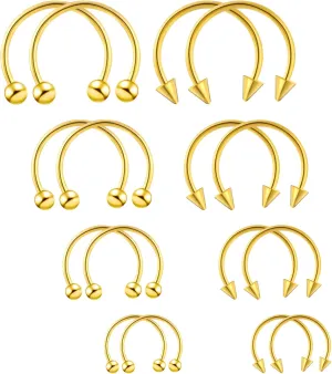 16PCS 16G Multiple Different Sizes Horseshoe Barbell Surgical Steel Nose Septum Rings Hoop Piercing Jewelry Captive Bead Ring Helix Daith Tragus Cartilage Earrings for Women Men