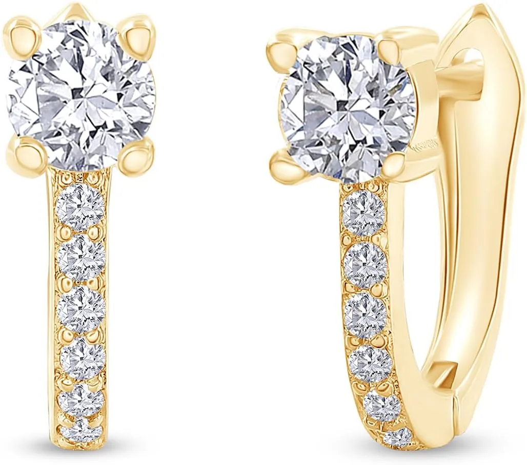 18k Gold Plated Huugie Hoop Earrings | Center 4MM, Moissanite Diamond Hoop Earrings For Women | Jewelry Gifts For Her (0.55 Ctw)