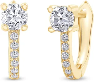 18k Gold Plated Huugie Hoop Earrings | Center 4MM, Moissanite Diamond Hoop Earrings For Women | Jewelry Gifts For Her (0.55 Ctw)