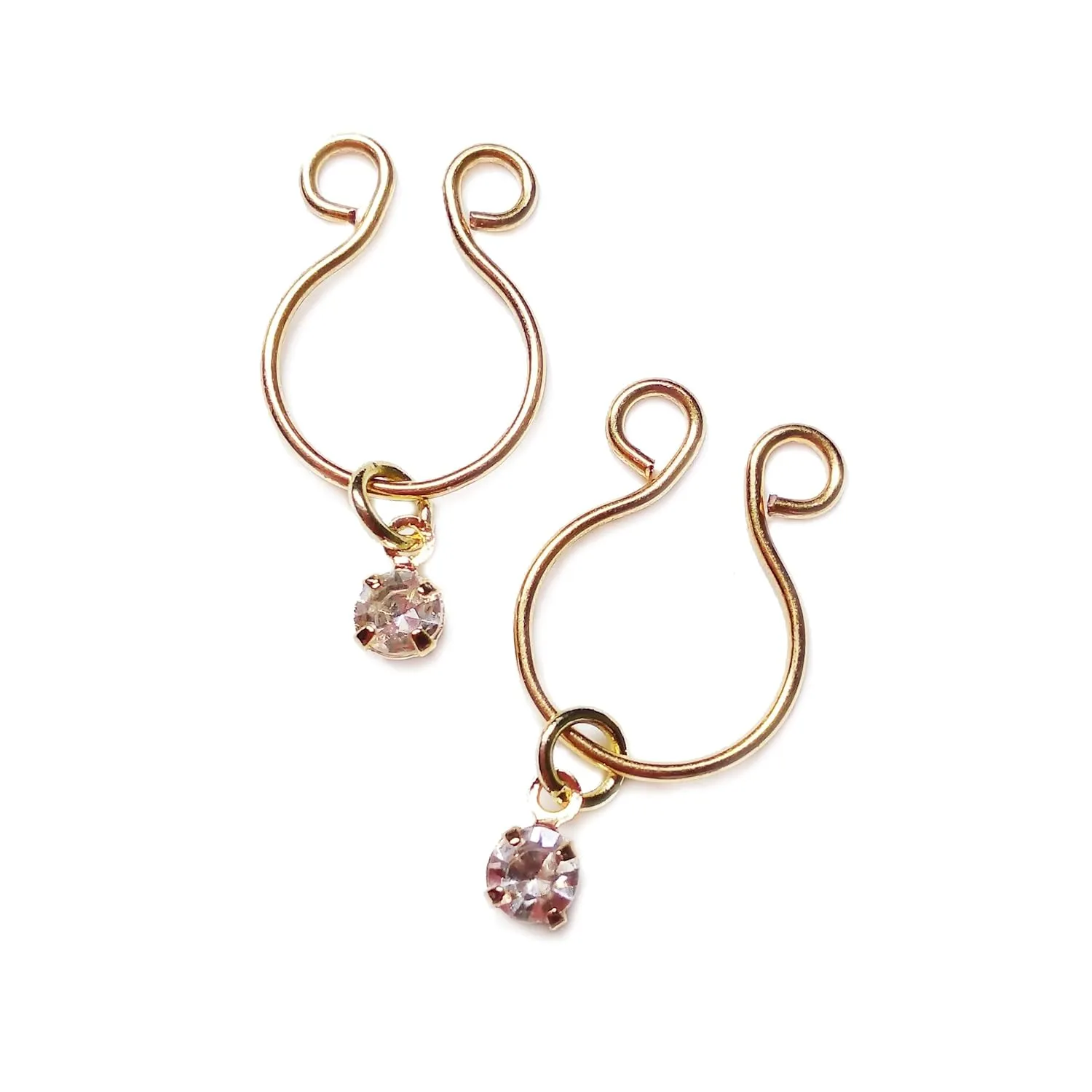 18K Gold Plated Non Piercing Nipple Jewelry with White Rhinestone - Fake Nipple Jewelry - Clip On Nipple Rings - Nipple Shields - Erotic Nipple Jewelry