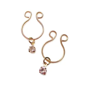 18K Gold Plated Non Piercing Nipple Jewelry with White Rhinestone - Fake Nipple Jewelry - Clip On Nipple Rings - Nipple Shields - Erotic Nipple Jewelry