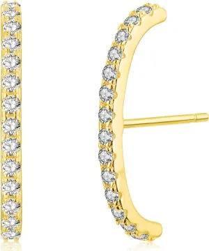 18K Gold Plated Sterling Silver Paved Gemstone Curved Bar Ear Cuffs Suspender Earrings CZ Huggie Earrings