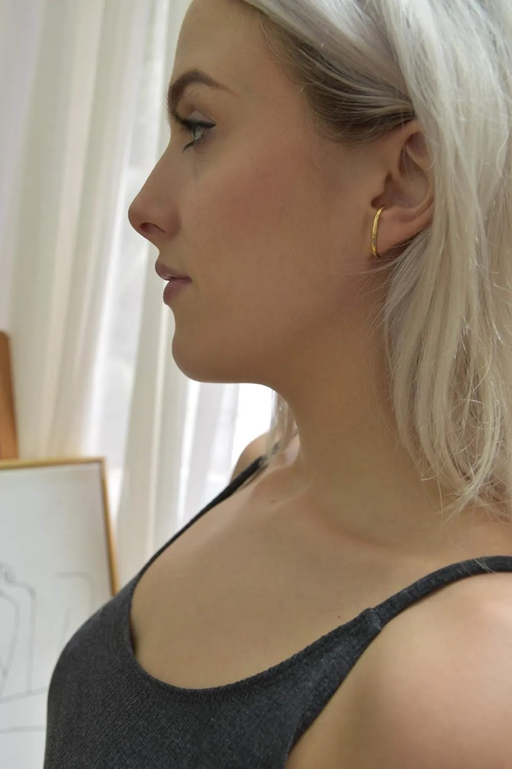 18K Gold Plated Sterling Silver Suspension Hoop Earring Ear Suspender Minimalist Ear Cuff Rose Gold Wrap Hoop Silver Huggie Earring