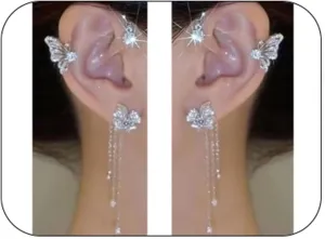 1Pairs Ear Cuff Earrings for Women, No Piercing Rhinestone Butterfly Tassel Style Earrings Ear Clip Wrap Around Fake Dangle Drop Earrings