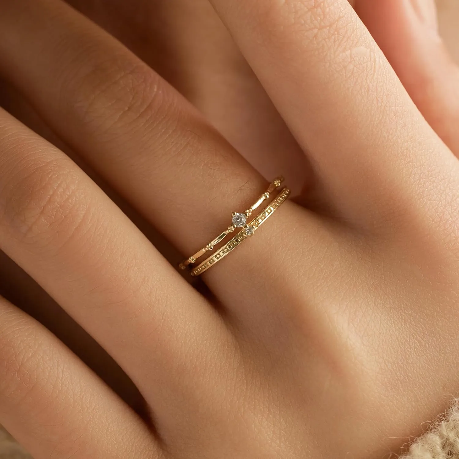 2 Layered Crown Rings for Women 925 Sterling Silver 14K Gold Plated Dainty Stackable Ring Cubic Zirconia Ring Engagement Eternity Wedding Band Jewelry Birthday Graduation Gifts
