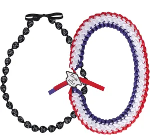 2 Pcs Graduation Leis Class of 2025 Black Hawaiian Kukui Nut Beads Necklace Double Braided Ribbon Necklace Graduation Gift