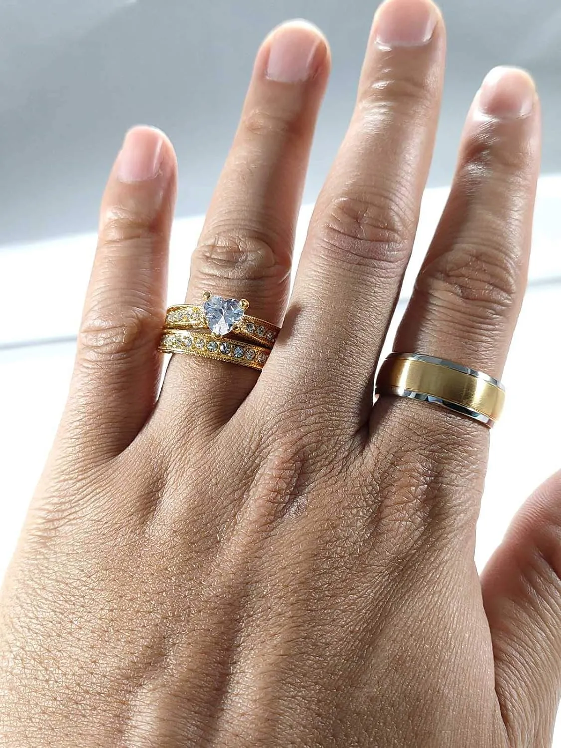 2 Rings His and Hers Couple Rings Bridal Sets Yellow Gold Plated Heart Cz Womens Wedding Ring Sets Tungsten carbide Man Wedding Bands