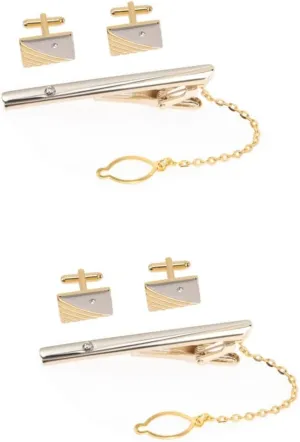 2 Sets Tie Clip Cufflinks Men Cufflink Cuff Links Neck Tie Clip Tie Bar Clip Cufflink for Men