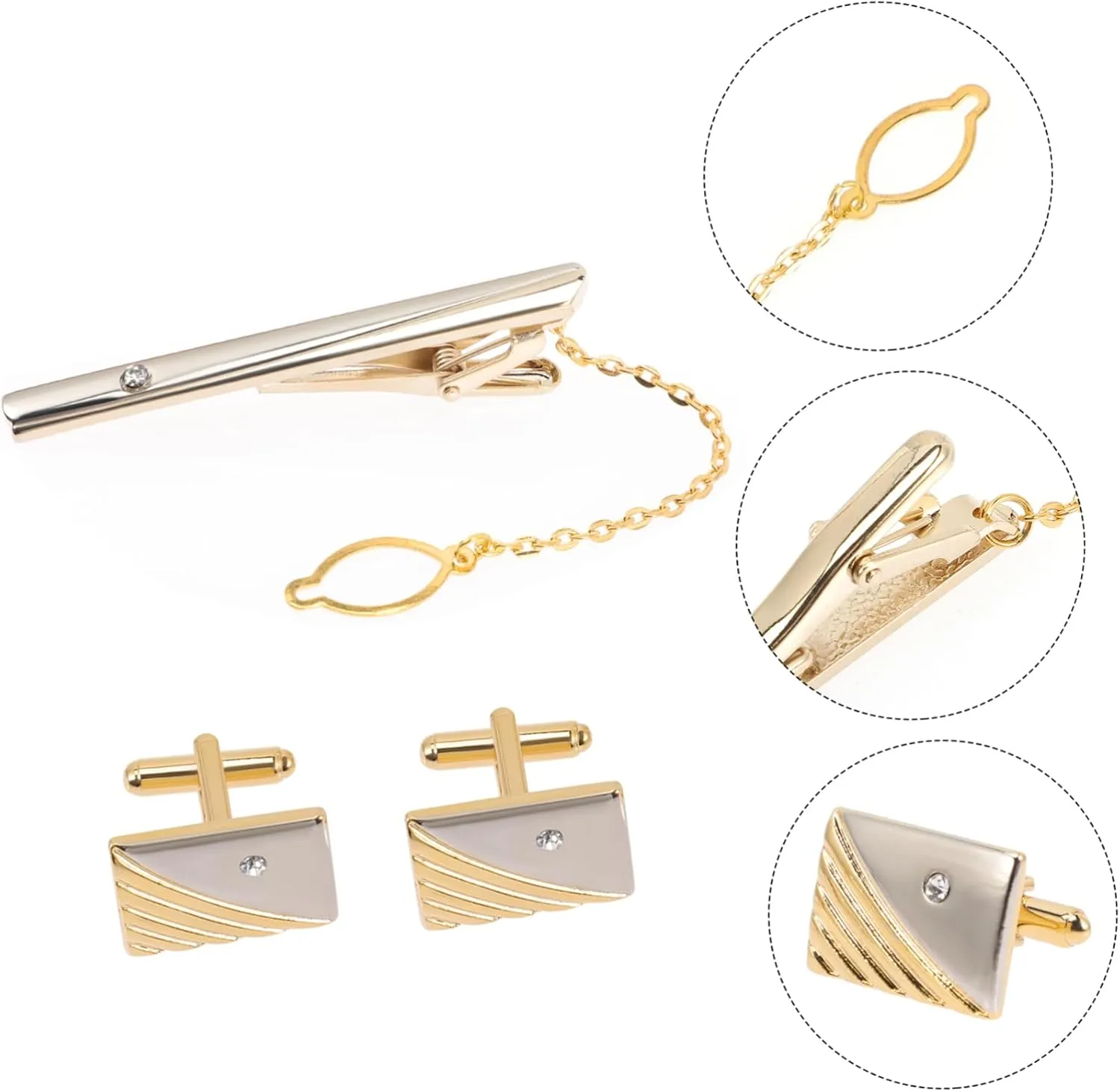 2 Sets Tie Clip Cufflinks Men Cufflink Cuff Links Neck Tie Clip Tie Bar Clip Cufflink for Men