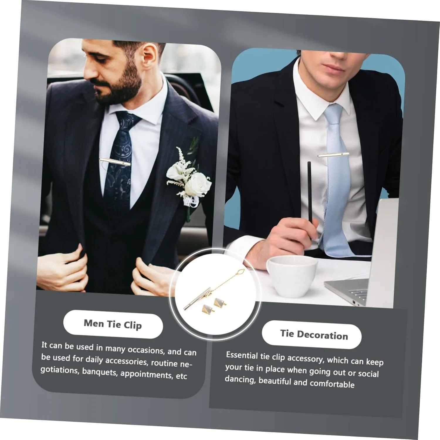 2 Sets Tie Clip Cufflinks Men Cufflink Cuff Links Neck Tie Clip Tie Bar Clip Cufflink for Men