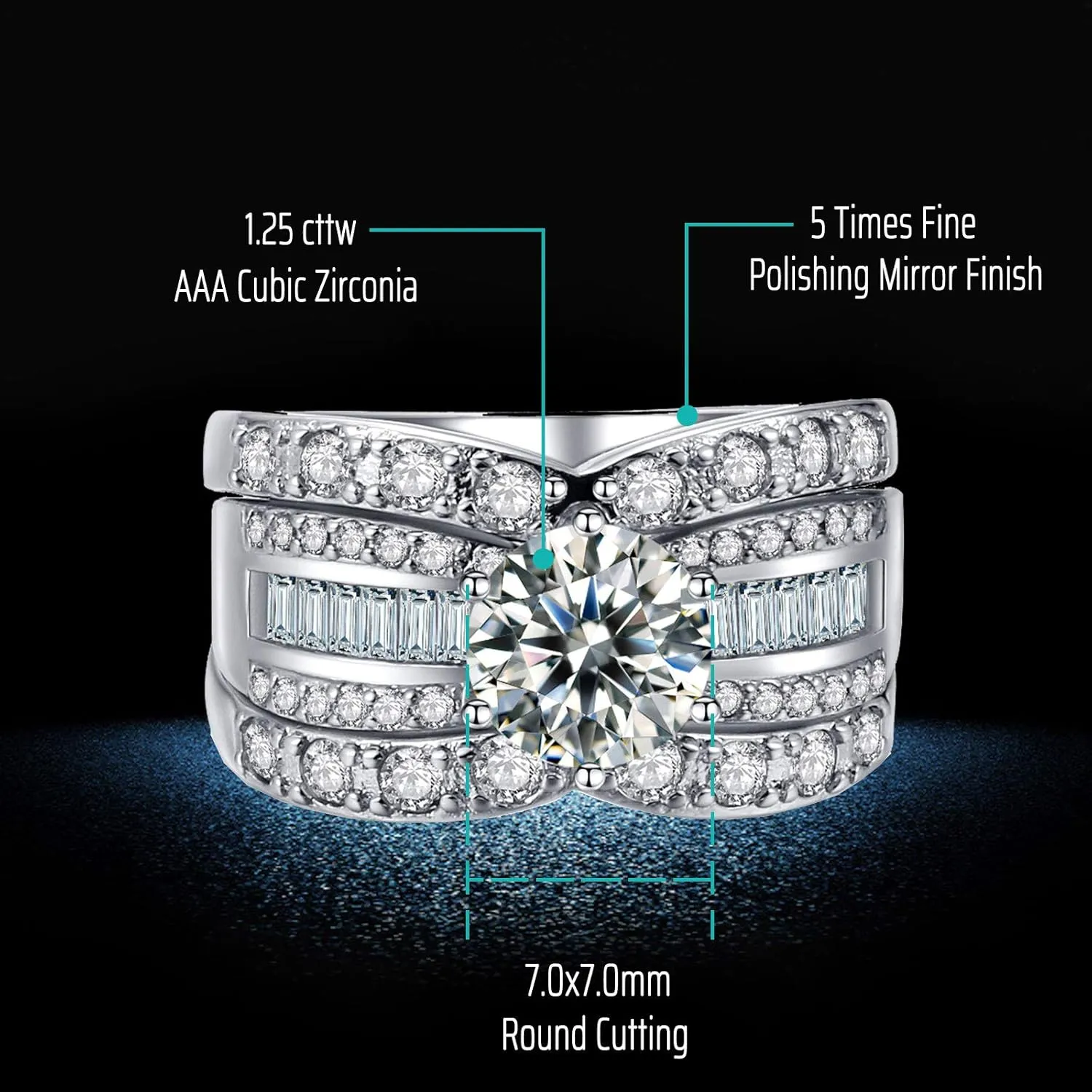 2.3Ct 18k White Gold Wedding Ring Sets for Him and Her Women Men Titanium Stainless Steel Bands Cz Couple Rings