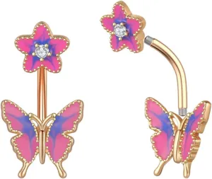 2Pcs 14G Belly Button Rings for Womens, Stainless Steel Navel Rings for Women Gold Butterfly
