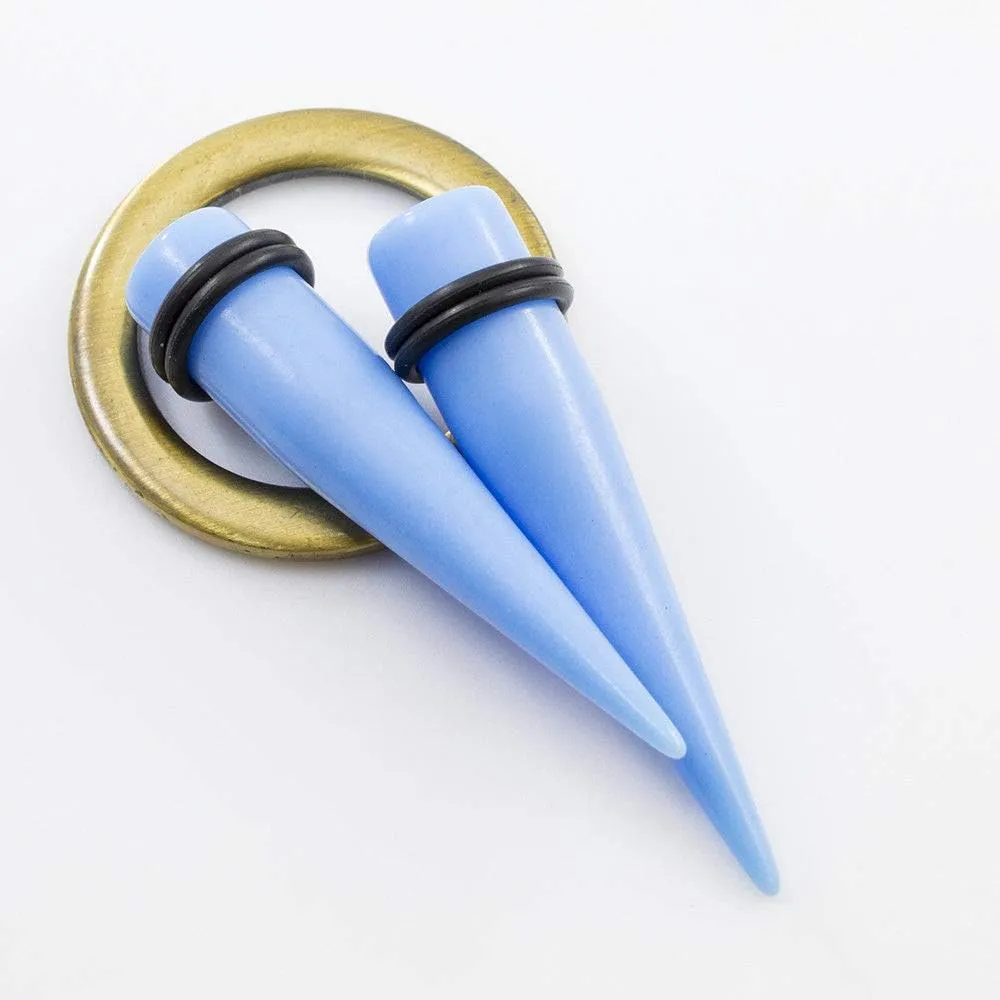 2PCS Beginner Ear Stretching Kit 7/16" 00G 0G 2G 4G 6G 8G 10G 12G 14G Light Blue Acrylic Tapers Gauges Expander Set Body Piercing Jewelry