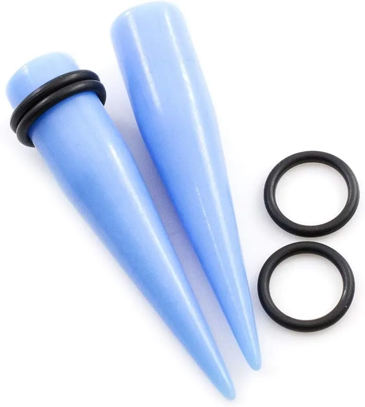 2PCS Beginner Ear Stretching Kit 7/16" 00G 0G 2G 4G 6G 8G 10G 12G 14G Light Blue Acrylic Tapers Gauges Expander Set Body Piercing Jewelry