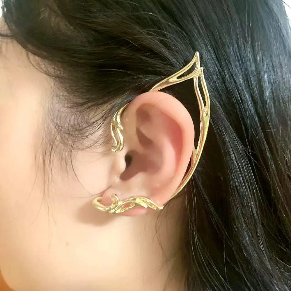 2Pcs Gothic Elf Ear Cuffs Goth Elf Fairy Earrings Non-Pierced Fake Earrings Costume Cosplay Accessories for Teen Womens Girls