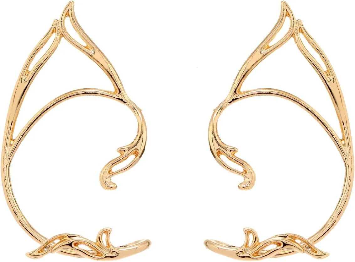 2Pcs Gothic Elf Ear Cuffs Goth Elf Fairy Earrings Non-Pierced Fake Earrings Costume Cosplay Accessories for Teen Womens Girls