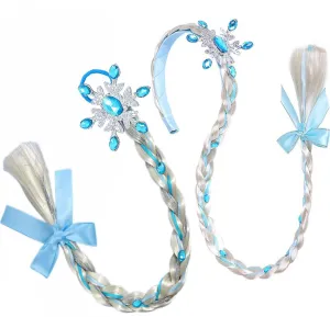 2Pcs Long Braided Wigs Princess Hairpiece Elsa Wig Braid Girls Cosplay Headband Hair Dess up Accessories for Girls Toddlers