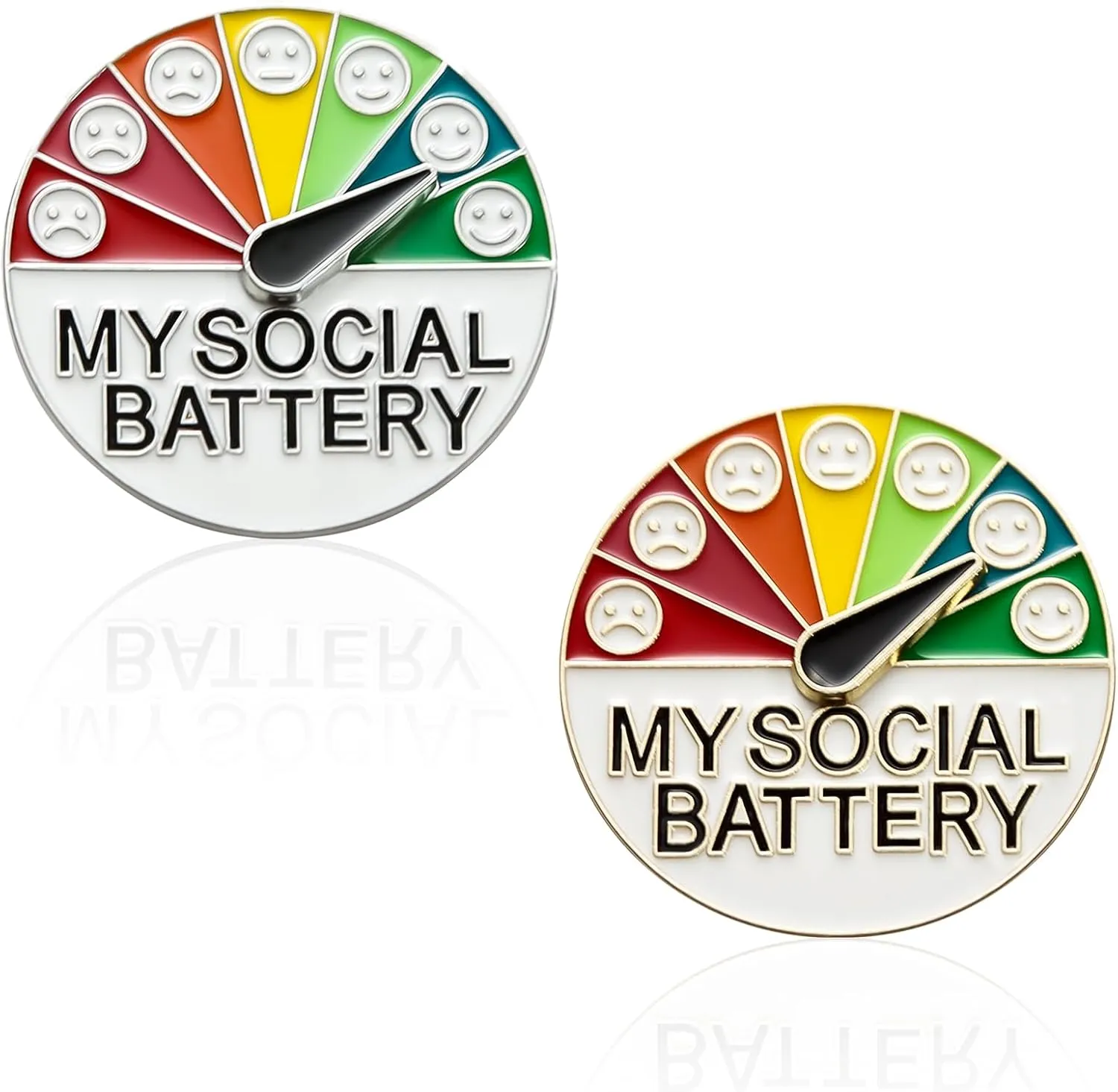 2PCS Round Social Battery Pin,My Social Battery Slider Pin,Funny Interactive Brooch Pins Lapel,Mood Enamel Pins 7 Days a Week for Backpacks Hat Bags Scarves Clothing(Gold,Silver)