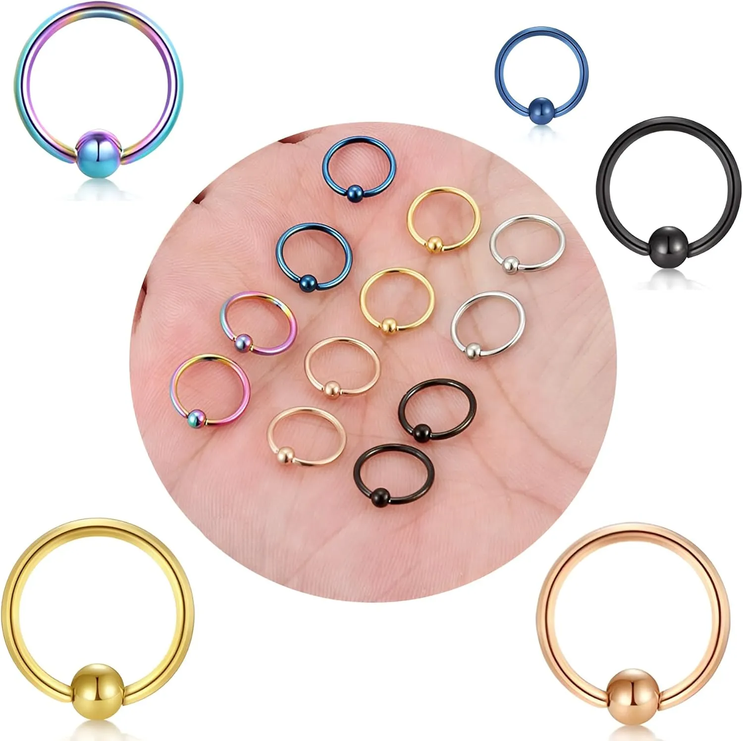 2PCS Silvery 1.2mm(16G) Titanium Steel Surgical Steel Septum Stainless Steel Hollow Spring Nose Rings Lip Ring Ear Clip Cartilage Earring Cuffs Non Pierced Jewelry for Women 8mm