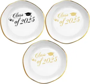 3 Pcs 2025 College Graduation Ring Dish Gifts Ceramic Jewelry Tray Graduation Gifts for Her Women College High Students Masters Nurses