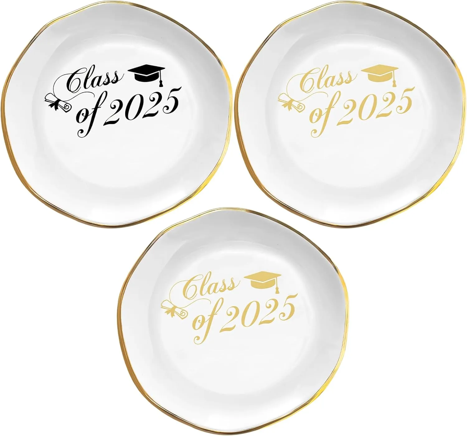 3 Pcs 2025 College Graduation Ring Dish Gifts Ceramic Jewelry Tray Graduation Gifts for Her Women College High Students Masters Nurses