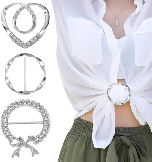 3 Pcs Scarf Ring Clip Metal Tshirt Clips Shirt Clip Scarf Tie Buckle Rings for Clothes CornerKnotted Button Clip for Girl Women Clothing Accessories (Silver)