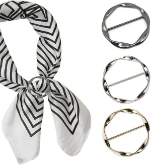 3 PCS Silk Scarf Ring Clip for Women T-shirt Tie Clips Clothing Ring Wrap Holder Fashion Round Circle Clip Belt Buckle (Gold Silver Black)